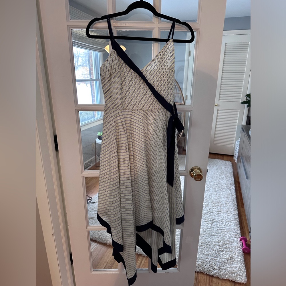 Banana Republic Asymmetrical Dress in Cream and Navy